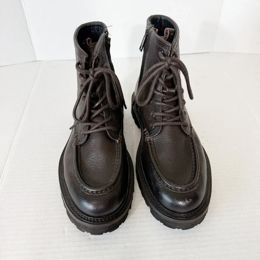 BOSS Julyo Halb Mens Hammered Brown Leather Lug Sole Ankle Boots Size 41 US 8